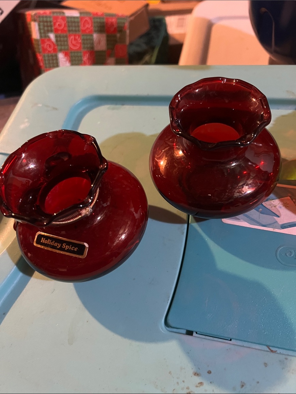 Vintage Red Glass Votive Candle Holders - Set of 2